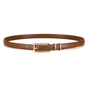 Women's Skinny PU Leather Belt Thin Waist Belt with Gold Buckle for